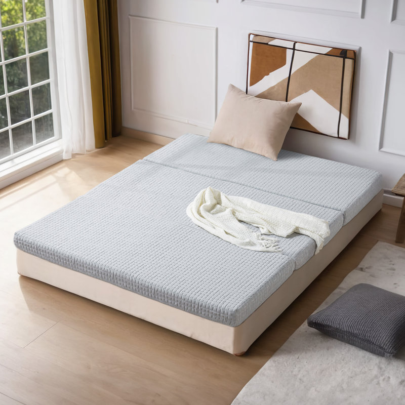 Non Slip 3 Inch Tri Fold Gel Memory Foam Mattress Grey Foldable Mattress Full XL